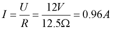 I=U/R=0,96 A